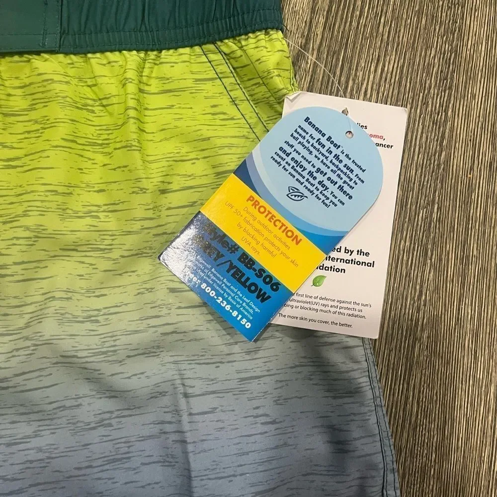 NWT Banana Boat Shorts Board Surf Stretch UPF 50 Swim Gray Yellow Size Small